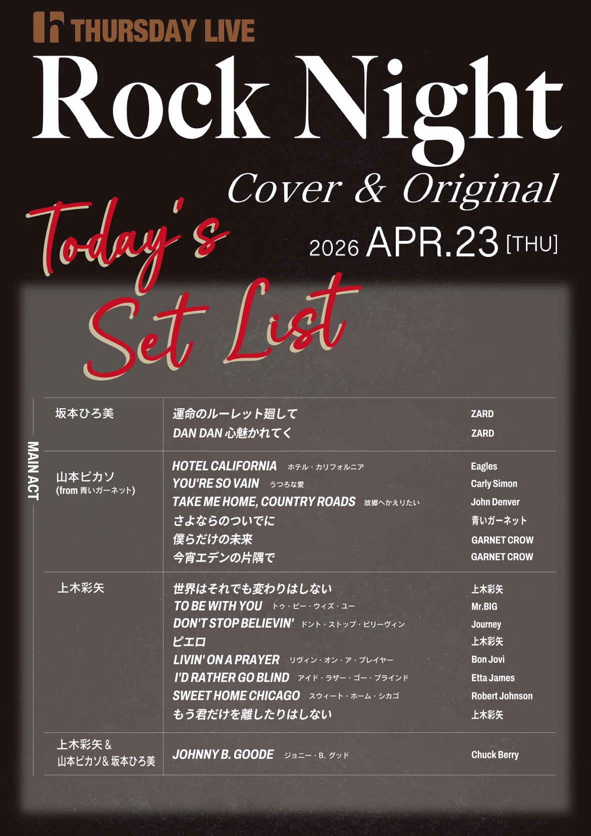 THURSDAY LIVE REPORT 2026.04.23 @hillsパン工場 LIVE REPORT
