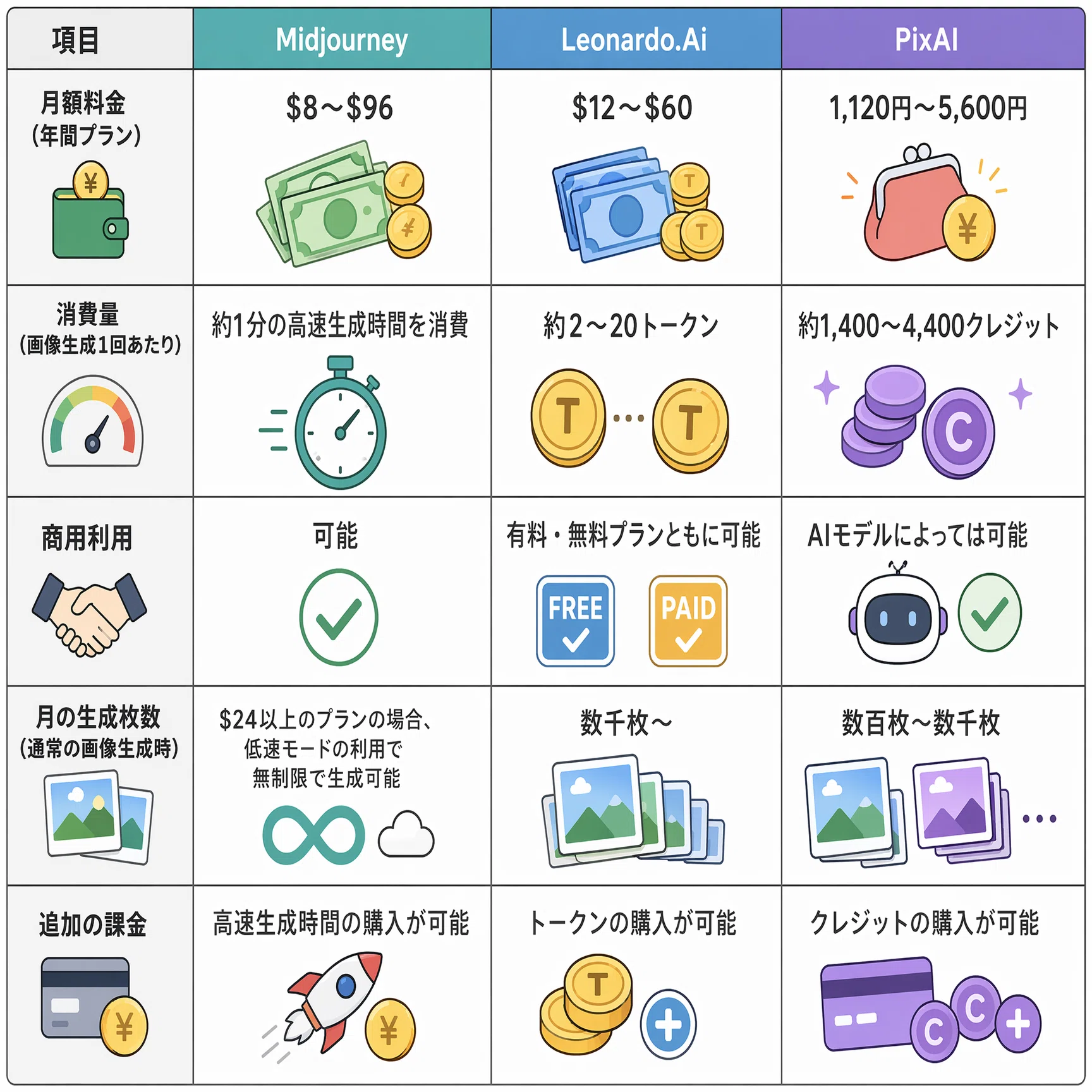 2026年版】AI画像生成サブスクを比較！Midjourney・Leonardo.Ai・PixAI