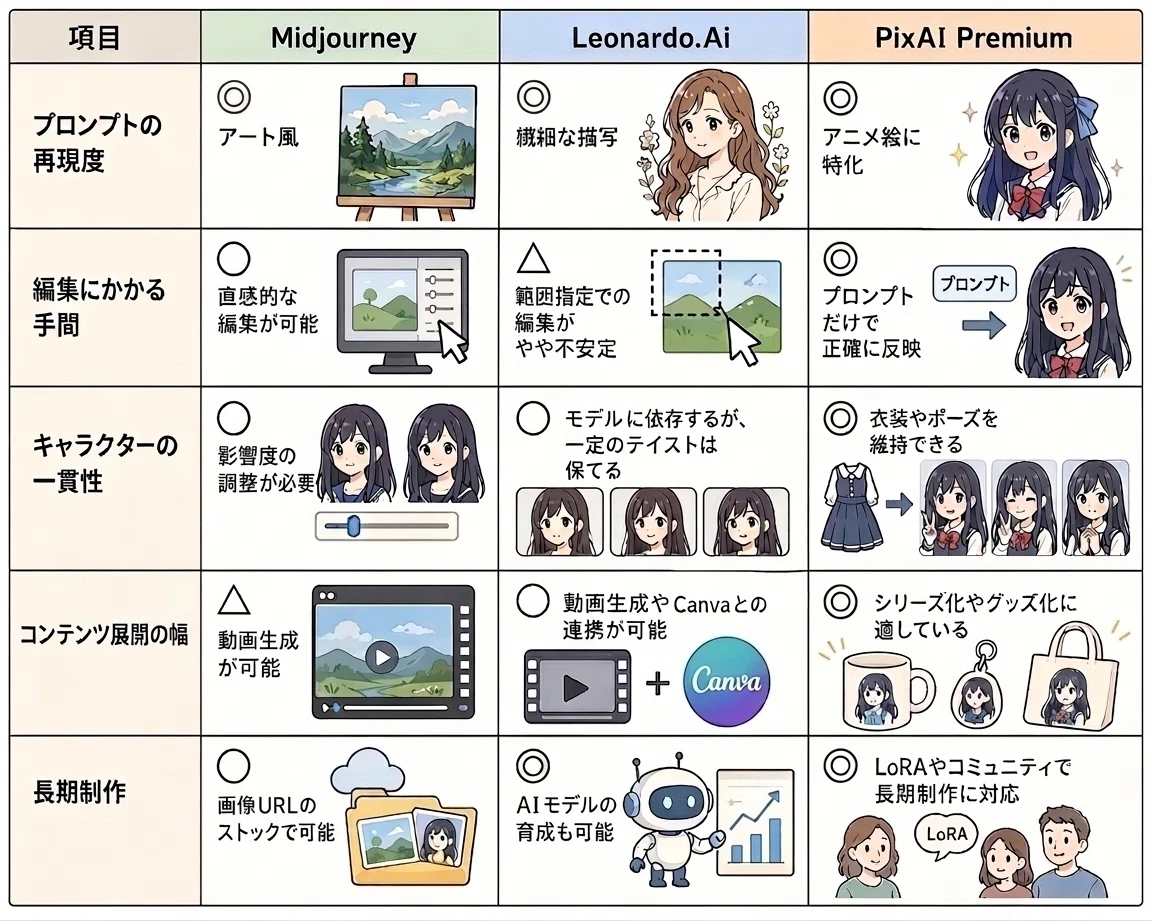 2026年版】AI画像生成サブスクを比較！Midjourney・Leonardo.Ai・PixAI