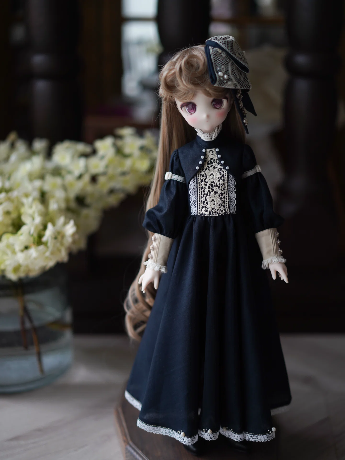 ビスクドール アーテー AT リプロ ブラック ベルベット ロングドレス ボネ Bolero dress ” Anniversary Edition｜作品紹介｜ドールドレス｜anrica