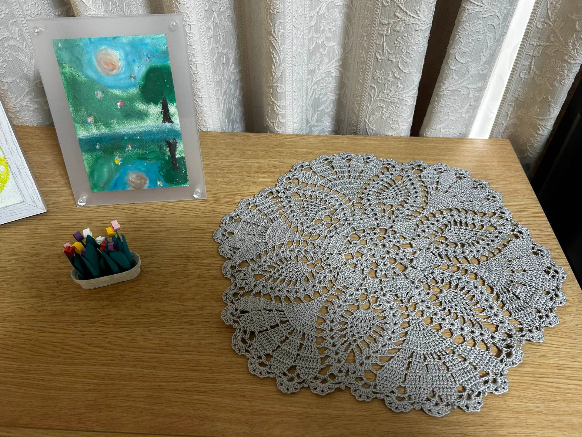 ご依頼のドイリー 編み物記録🧶 レース糸の大小ドイリー｜あんころもち