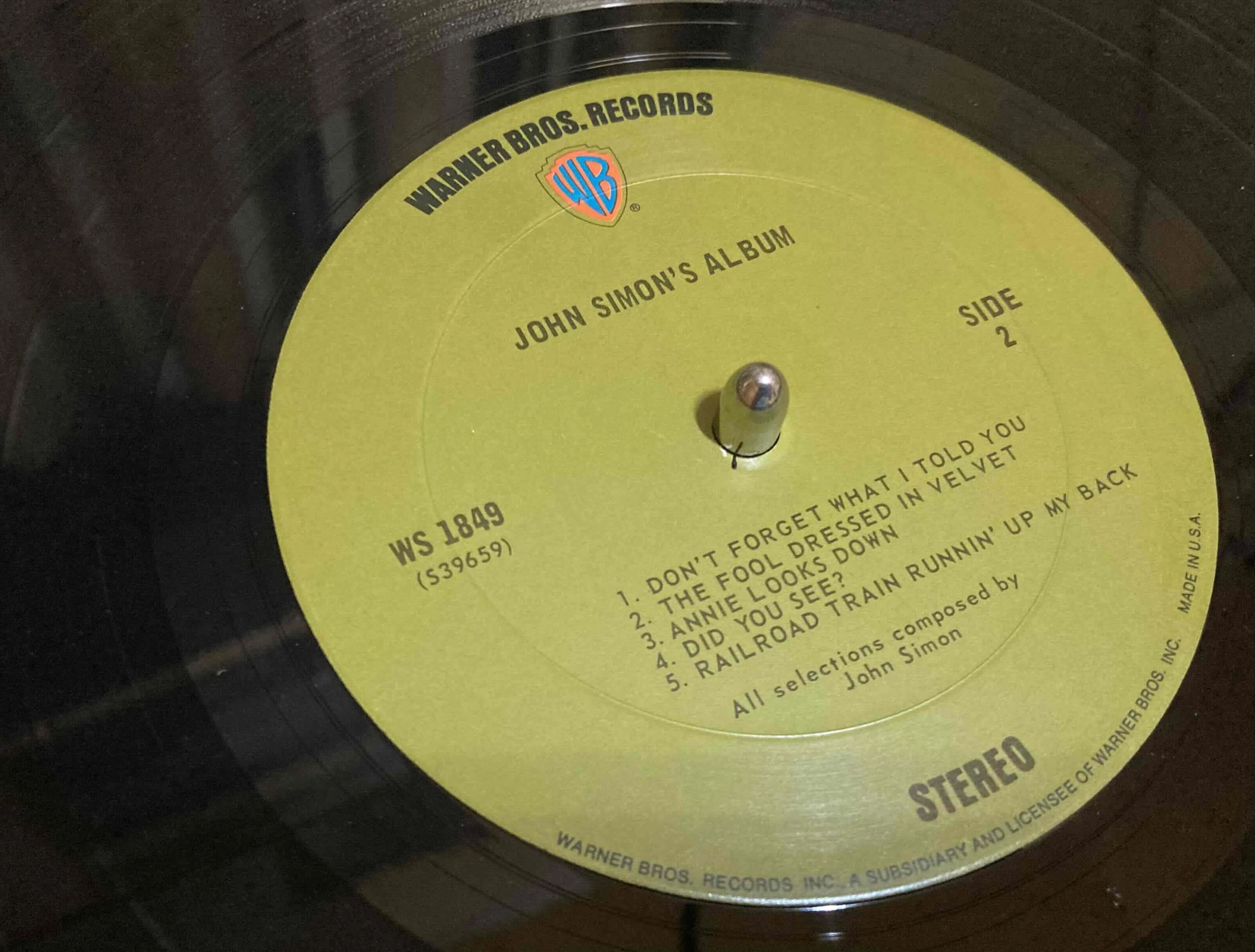 John Simon's Album (プロモ盤) John Simon [ John Simon's Album ] Warner bros WS1849｜naruru's Record