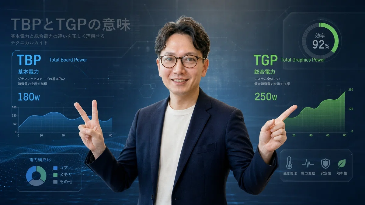 エスワン代表OMASAがTBPとTGPの意味について両手で2つの概念を示しながら解説している様子