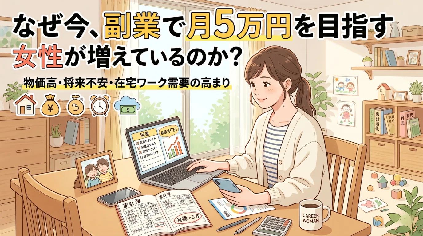 副業で月5万円稼ぐには？女性におすすめの在宅ワークと始め方を解説