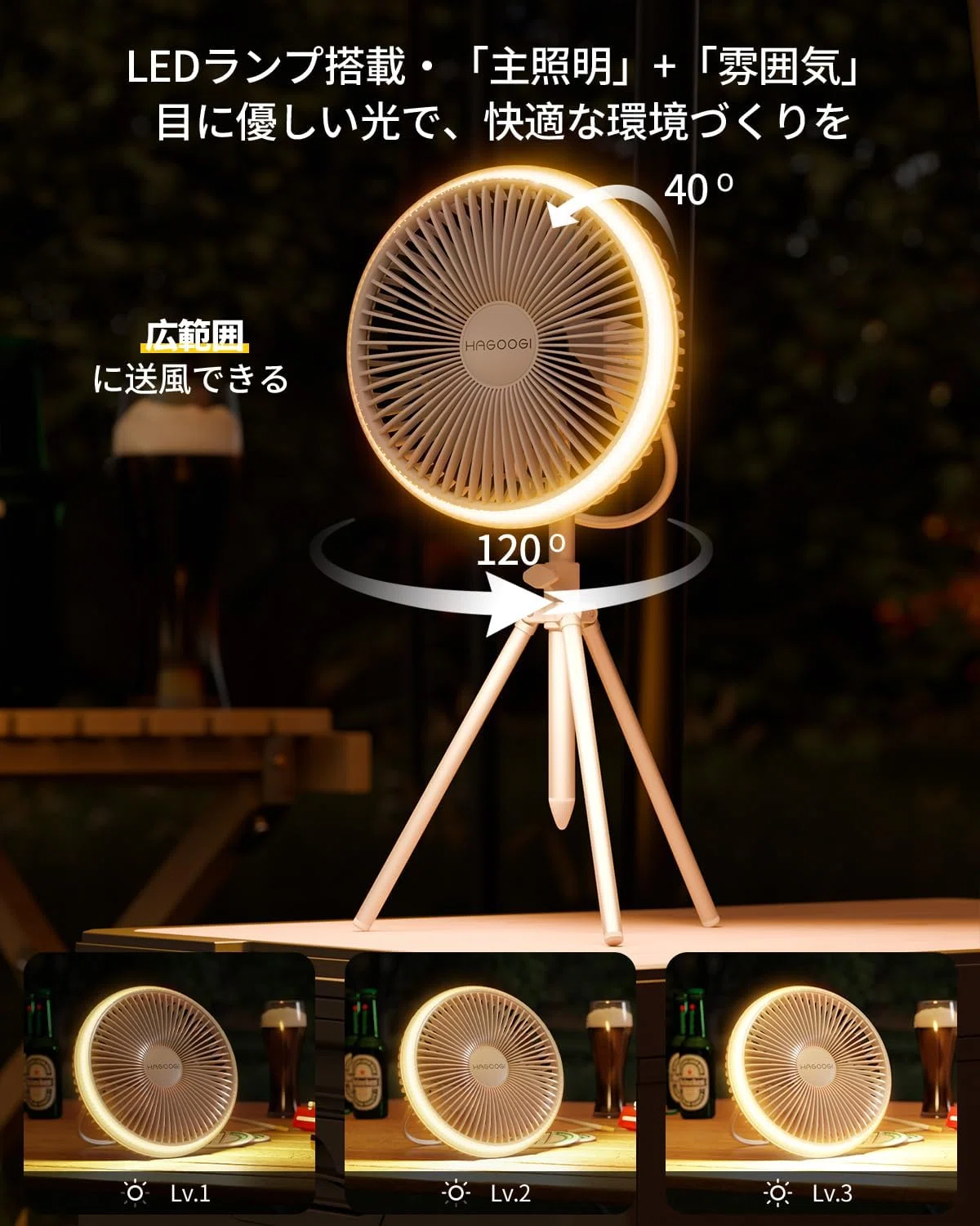 HAGOOGIキャンプ扇風機レビュー｜10000mAh・首振り・LEDライトは夏