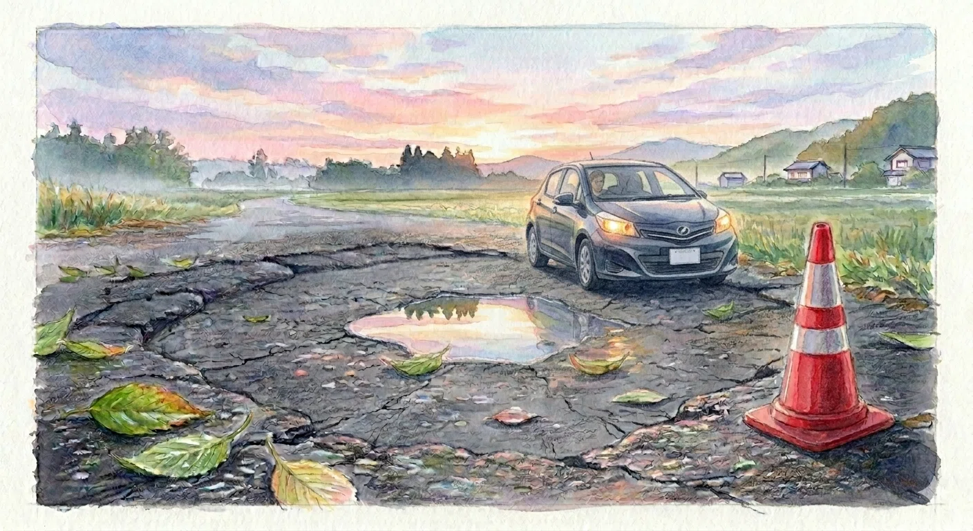 The glowing sunrise mirrored in a puddle.｜tohrudc