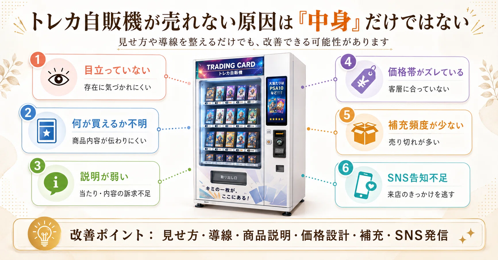 トレカ自販機を導入する前に知っておきたいこと｜売れる店舗と売れない