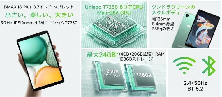 BMAX I8 Plus、人気の8.7型タブレットのスペック。6/14現在 タイム