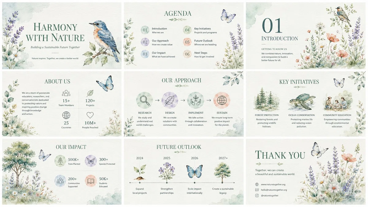 Watercolor Botanicalのスライド例