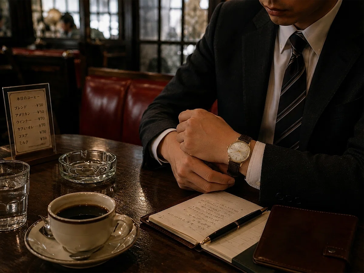 SEIKO Sportsman Diashock 17（腕時計 セイコー スポーツマン）で時間を確認する昭和の喫茶店