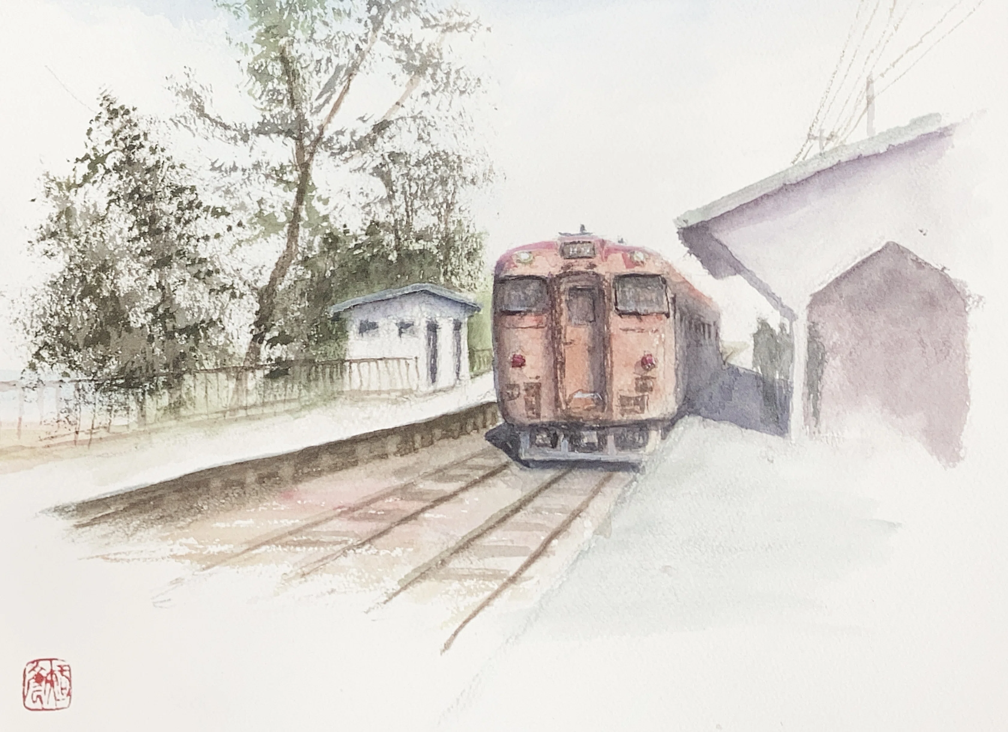 水彩画176】氷見線と立山連峰 ｜tatatotoya