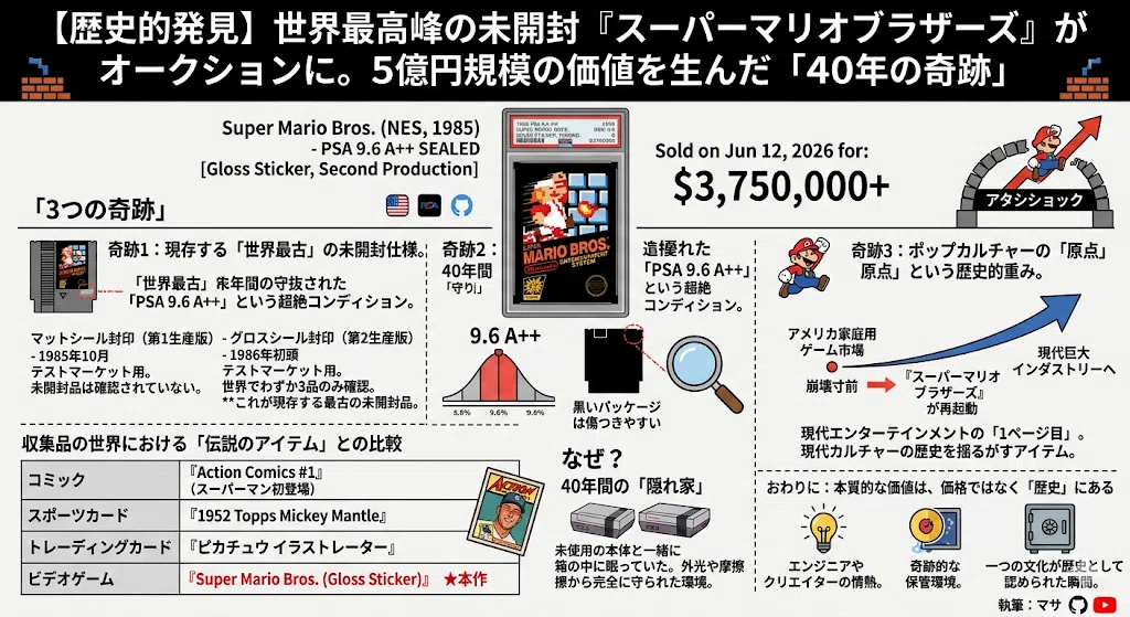 【未使用】スーパーマリオブラザーズ 歴史的発見】世界最高峰の未開封『スーパーマリオブラザーズ』が