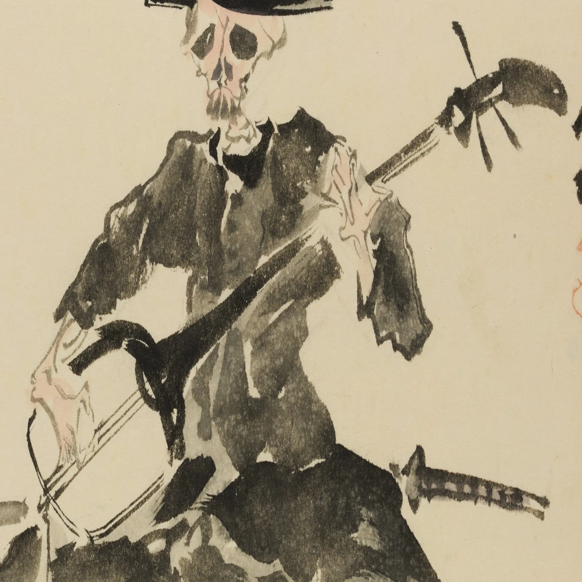 河鍋暁斎の世界」展出品作⑤ 暁斎《三味線を弾く洋装の骸骨と踊る妖怪