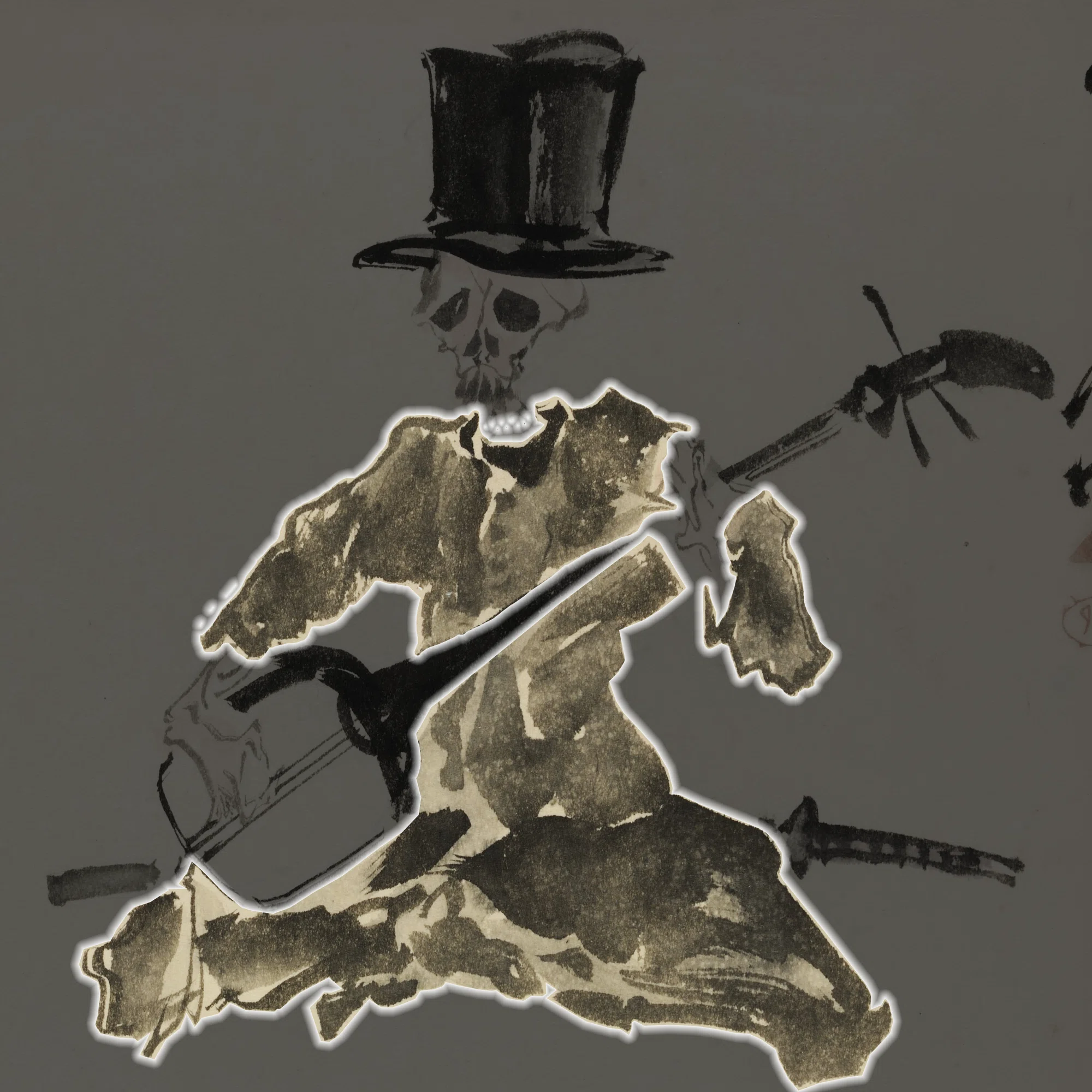 河鍋暁斎の世界」展出品作⑤ 暁斎《三味線を弾く洋装の骸骨と踊る妖怪