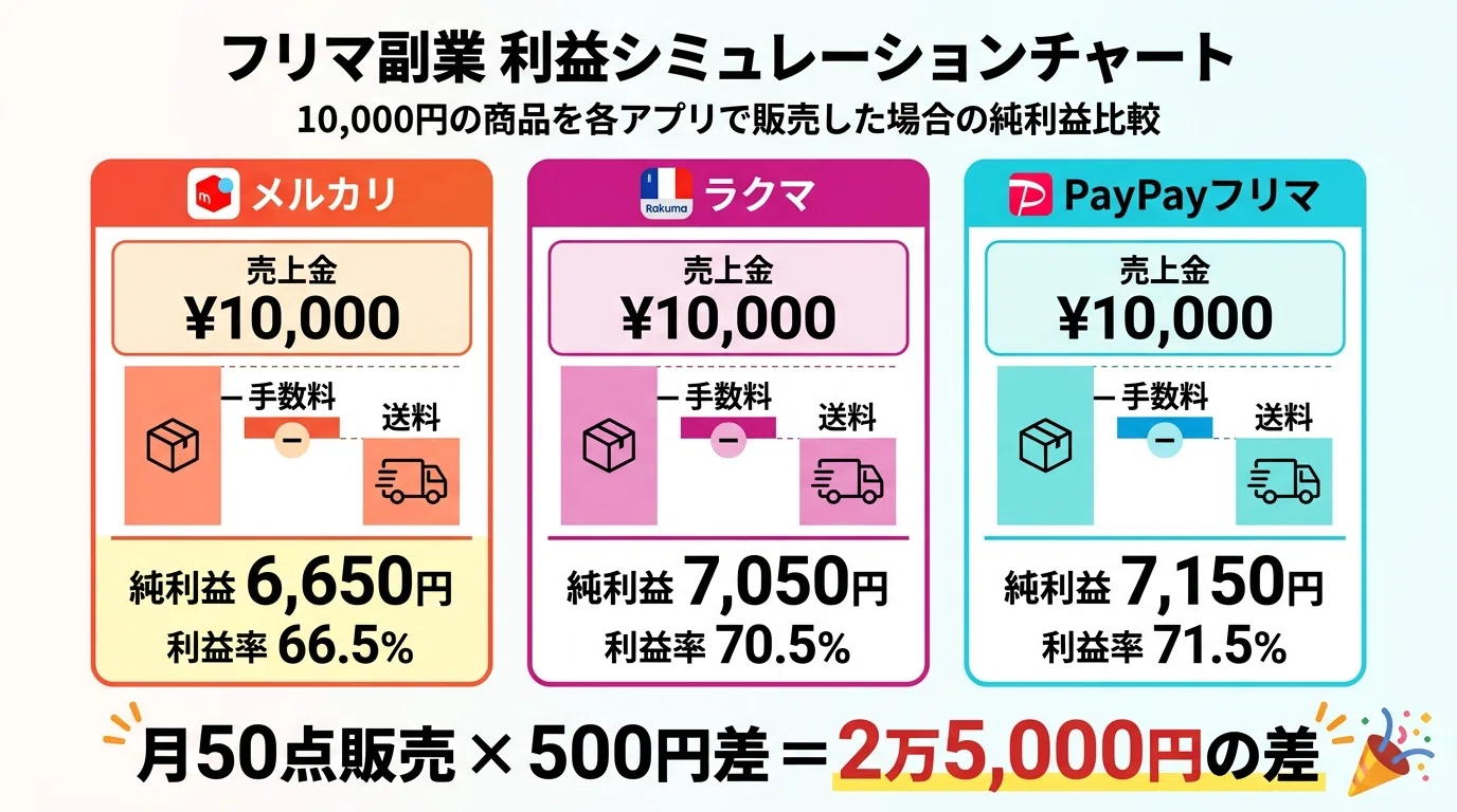 フリマアプリ副業の利益率2026年6月｜メルカリ・ラクマ・PayPay徹底