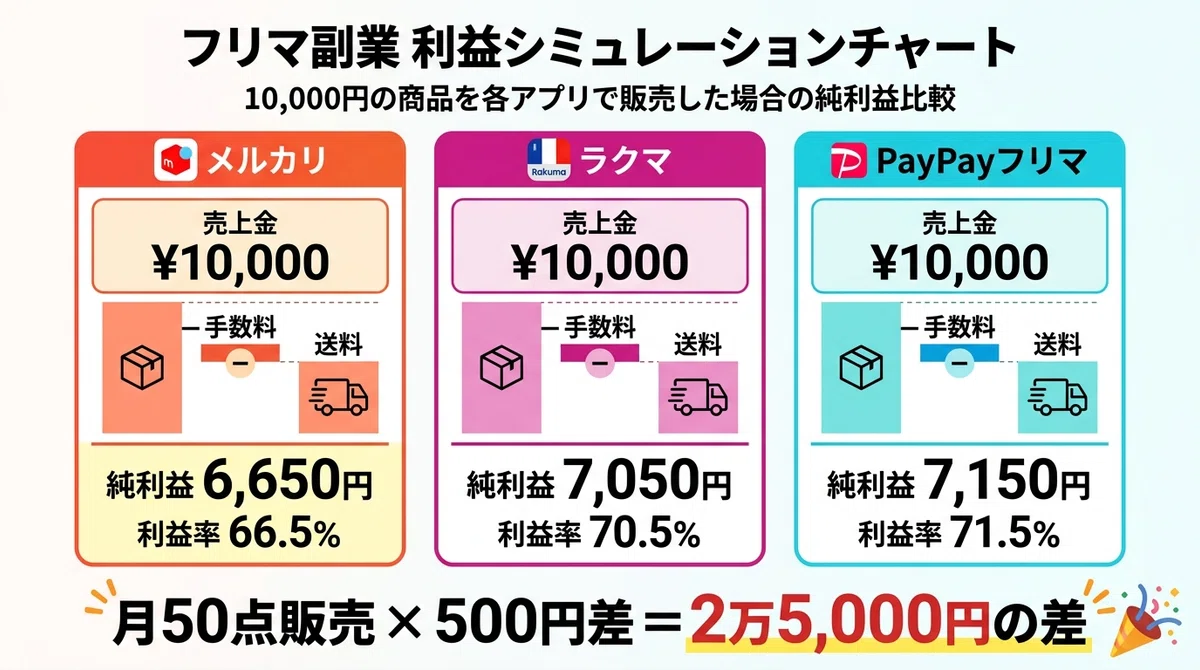 フリマアプリ副業の利益率2026年6月｜メルカリ・ラクマ・PayPay徹底
