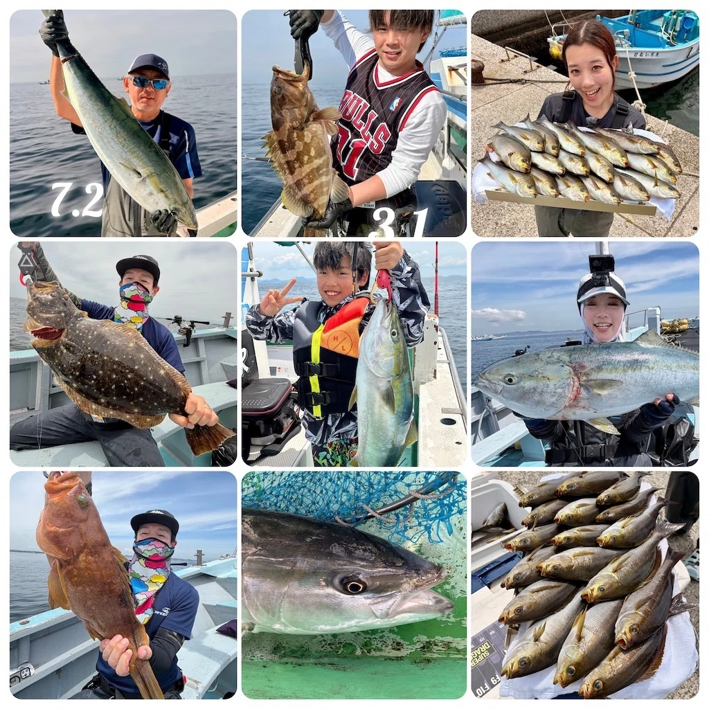 イサキ・泳がせ】ブリ7.2kg、ワラサ4.8-5．2kg、クエ3.1kg、ヒラメ2.3