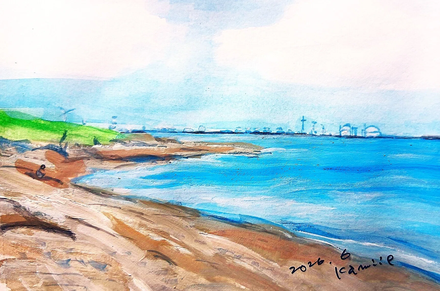 海の絵。原画1点。sun shower。手描き 海の絵。原画1点。sun shower