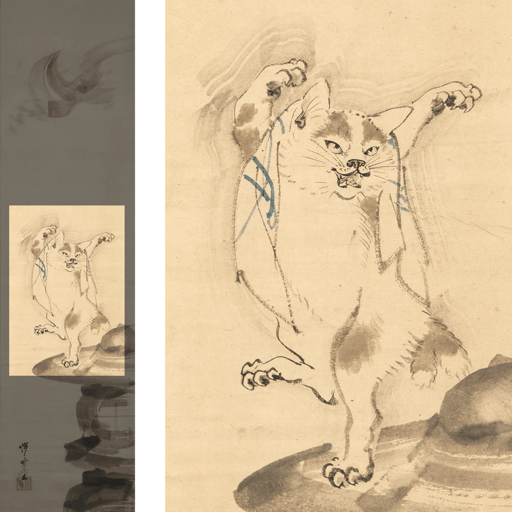 河鍋暁斎の世界」展出品作⑦暁斎《猫又図》明治4-22年（1871-89年