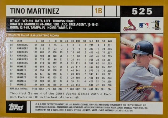 ティノ・マルティネス サイン入り ヤンキースタジアム公式回記録 2002Toopsカード（ティノ・マルティネス☆ヤンキース）｜Card_collector