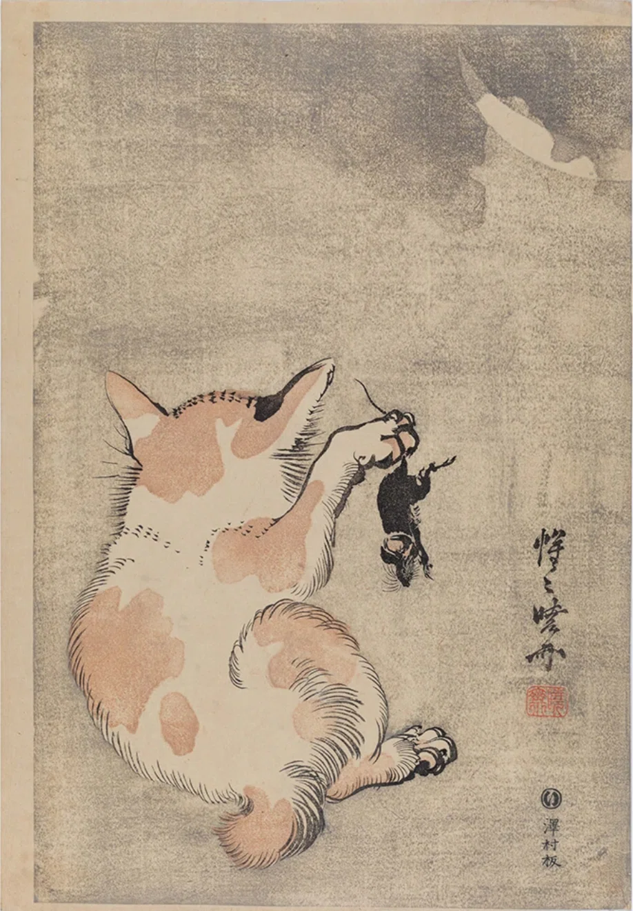 河鍋暁斎の世界」展出品作⑧暁斎《猫の月見》明治13-22年頃（1880年代