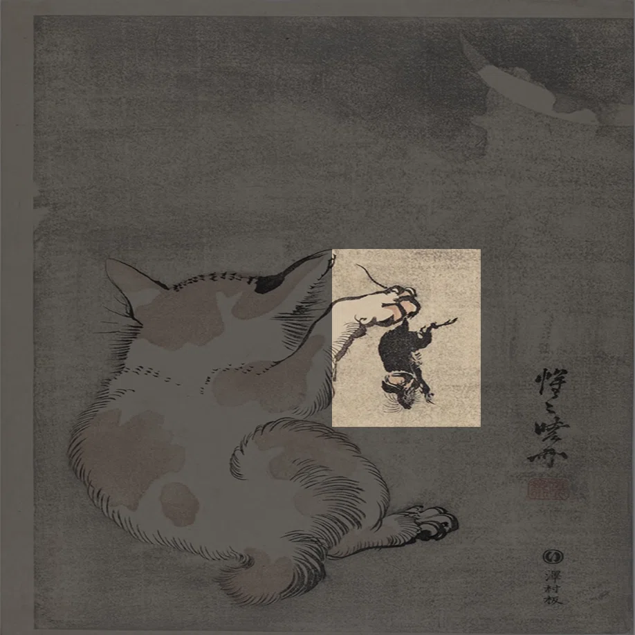 河鍋暁斎の世界」展出品作⑧暁斎《猫の月見》明治13-22年頃（1880年代