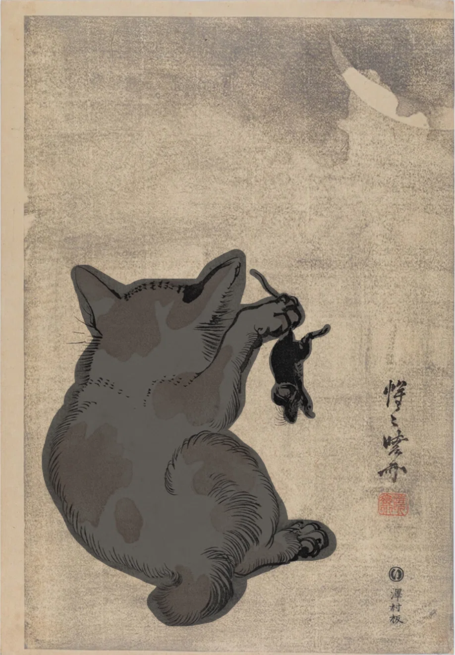 河鍋暁斎の世界」展出品作⑧暁斎《猫の月見》明治13-22年頃（1880年代