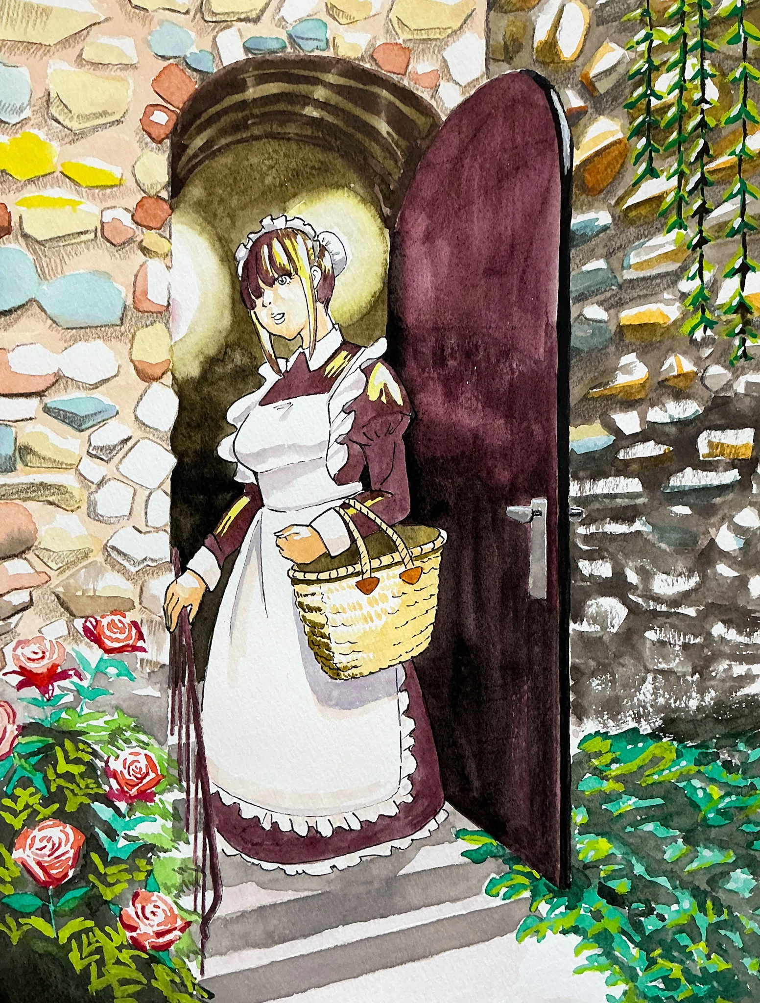 メイドさん1】おでかけ｜独学水彩画、がんばる馬場香月
