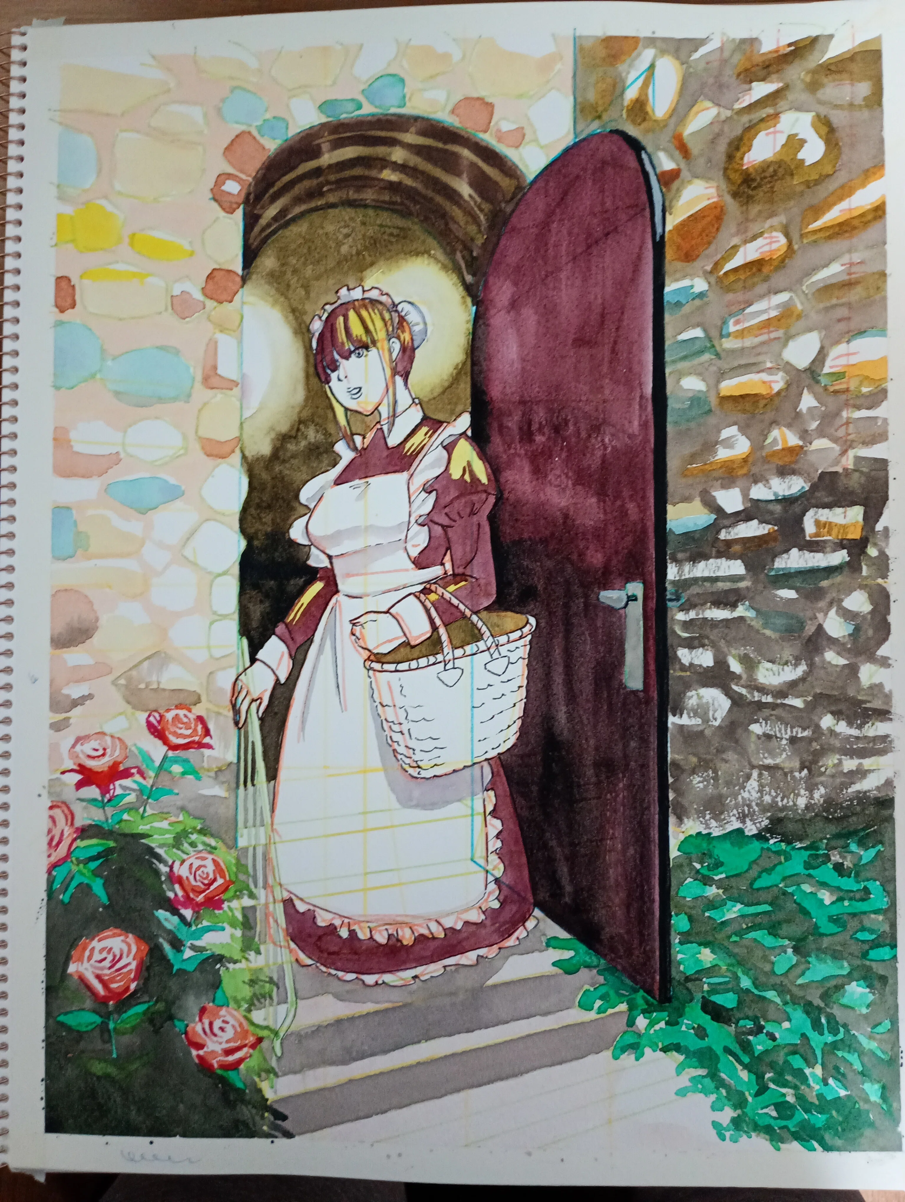 メイドさん1】おでかけ｜独学水彩画、がんばる馬場香月