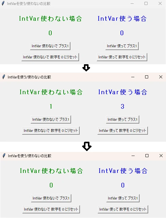 Python | tkinterにおいて、ウィジェット変数IntVarを使う場合と、使わない場合を比較する｜JJoey