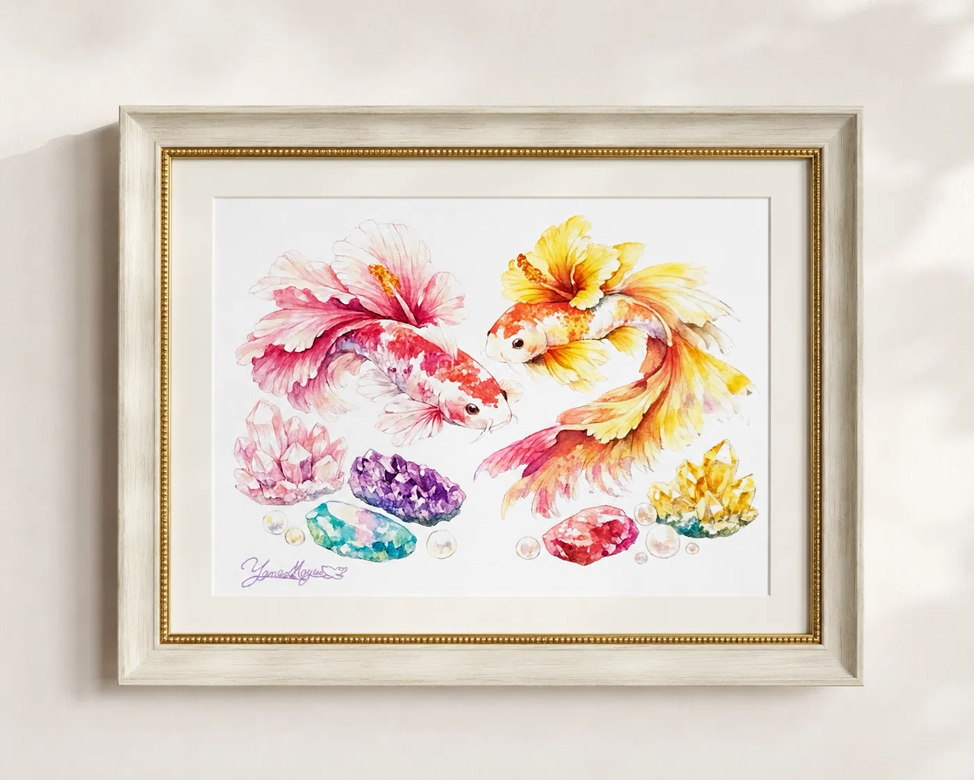 水中花と金魚•デンドロビウム　アクリル画　絵　絵画　呼吸 水中花と金魚•デンドロビウム アクリル画 絵 絵画 呼吸 アート