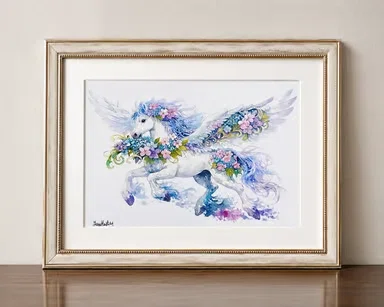 作品紹介 Celestial Bloom 上の光と風をまとう 美しき花の天馬 山繭 YamaMayu 幻想画家