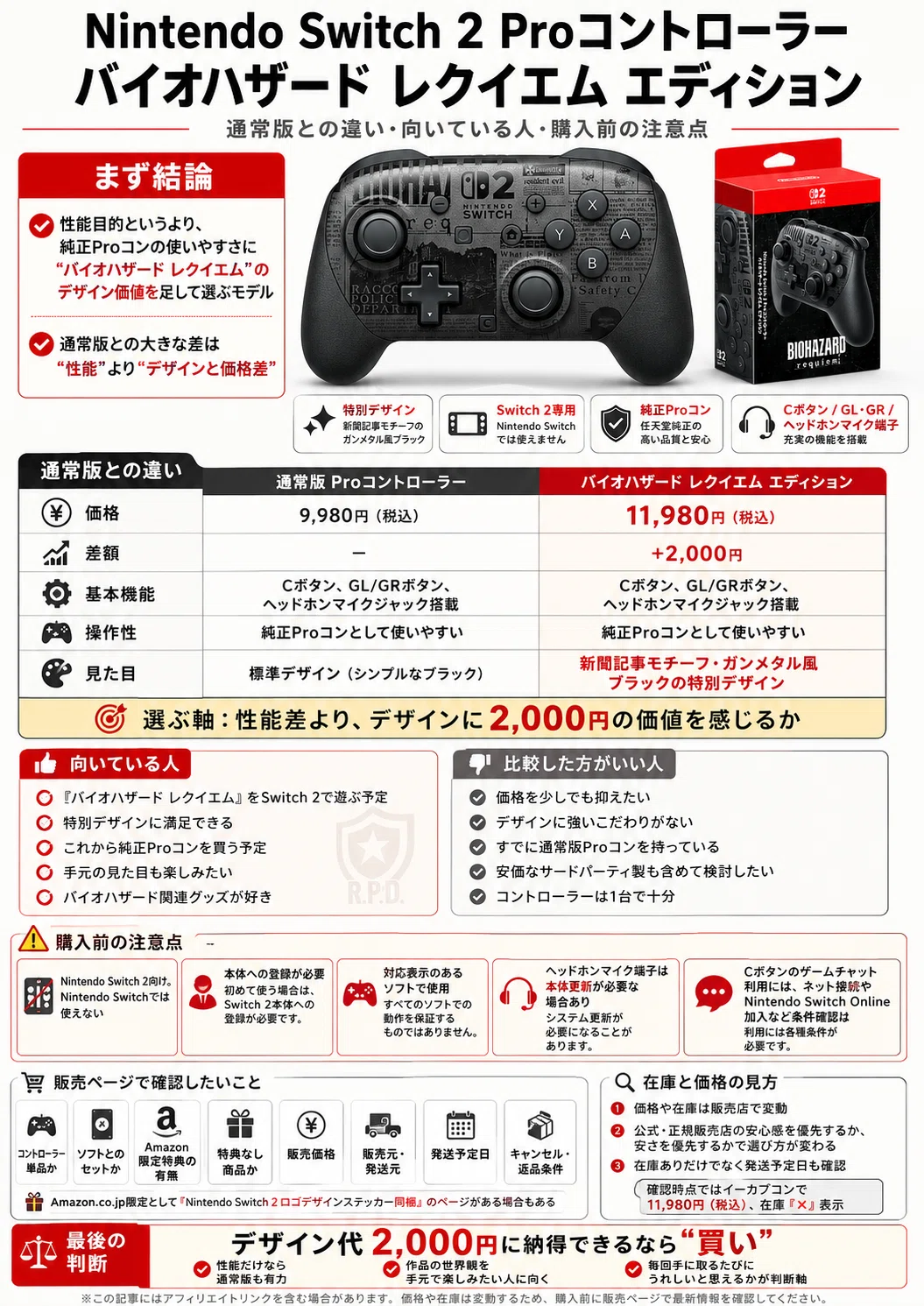 Nintendo Switch 2 Proコントローラー バイオハザード レクイエム