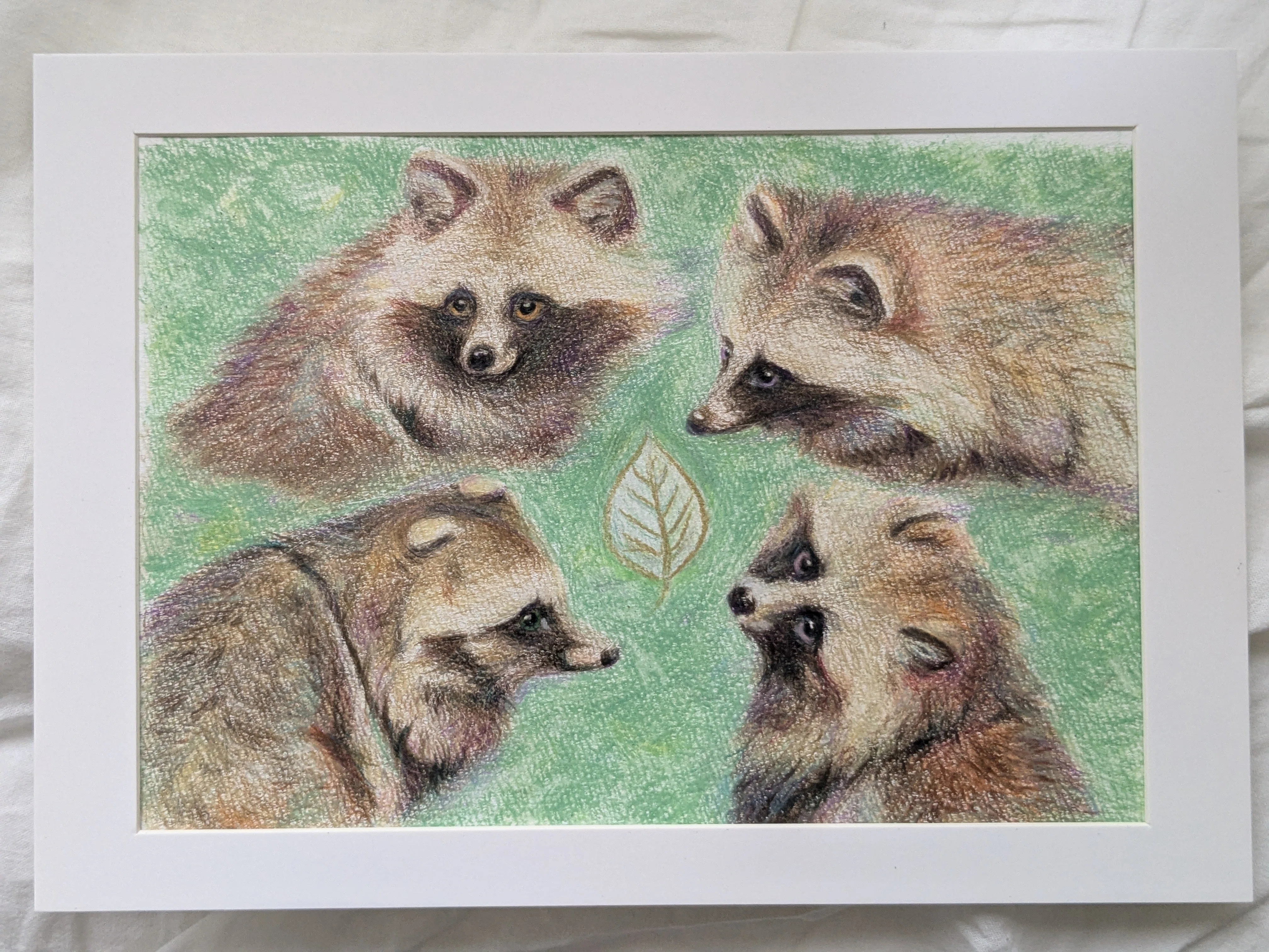日本画　日本家屋　たぬき　動物　狸　岩絵具　B1サイズ　パネル なぜ絵を描くのか」わかった話｜どんぐり子（たぬき絵）