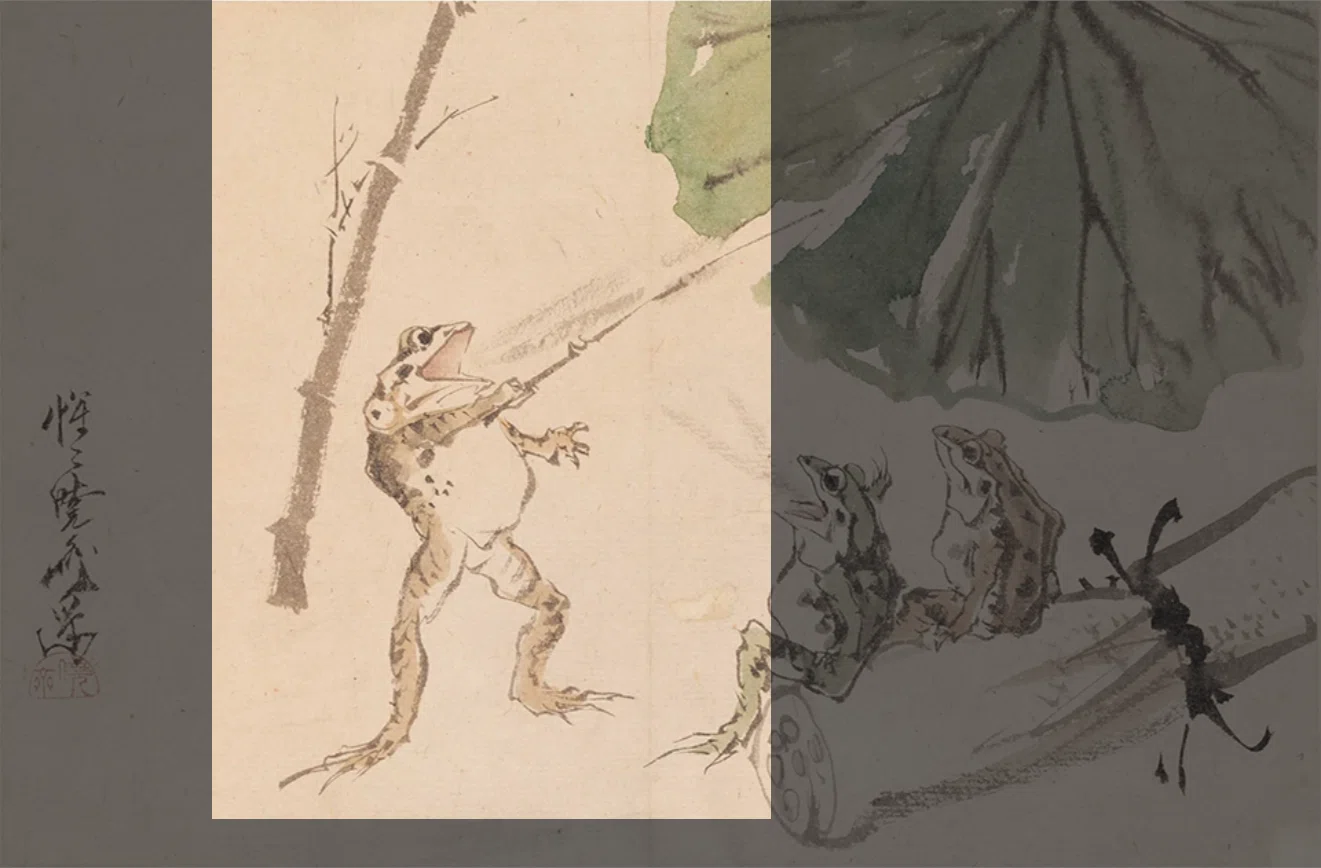 河鍋暁斎の世界」展出品作⑪ 暁斎《蛙の学校》明治零年代中頃（1870