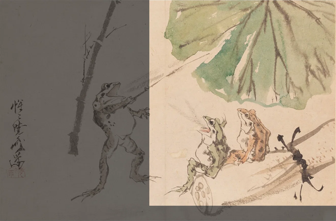 河鍋暁斎の世界」展出品作⑪ 暁斎《蛙の学校》明治零年代中頃（1870