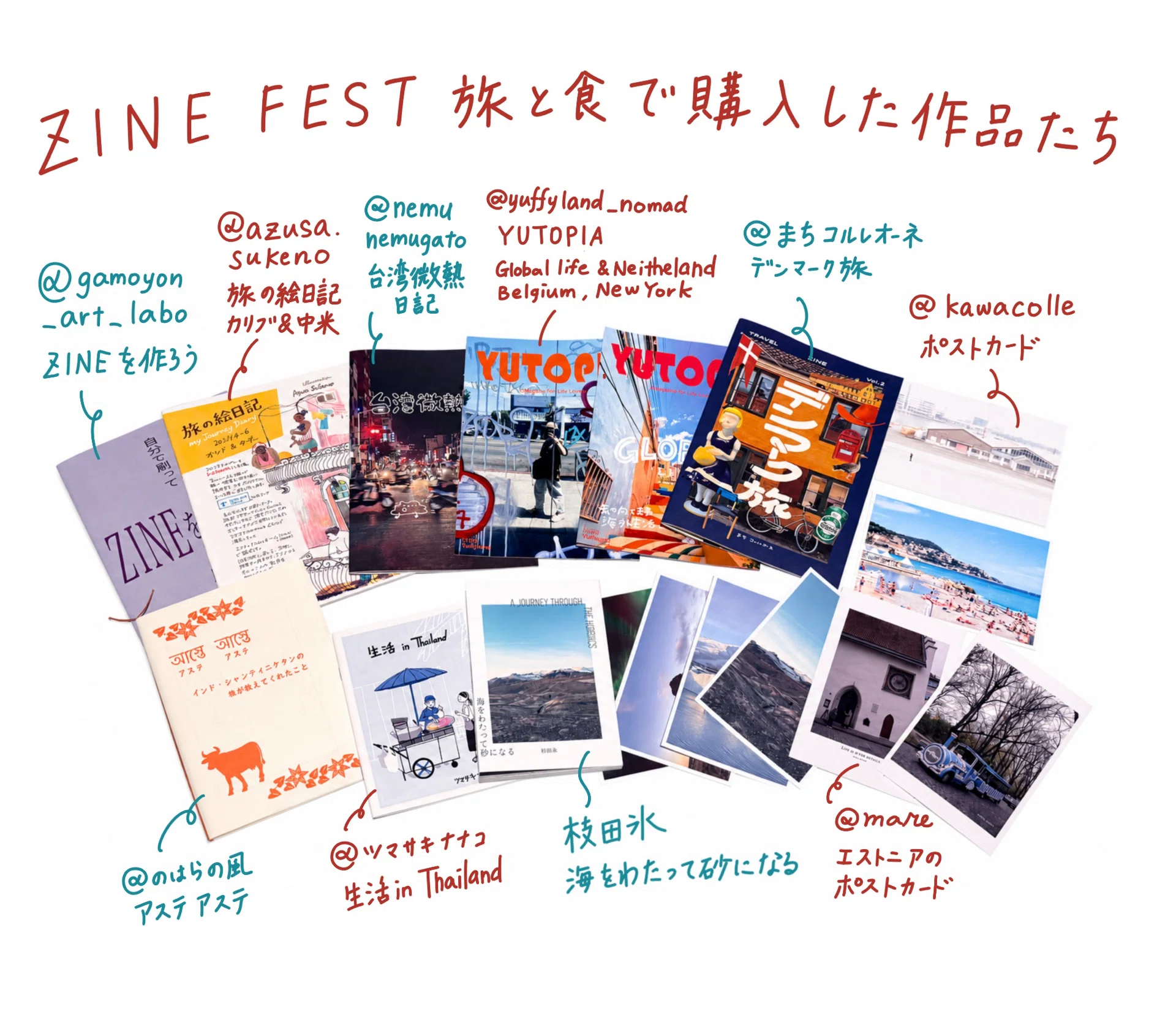 ZINEフェス旅と食 神戸遠征 紹介編 | 購入した10人の作家の作品たち