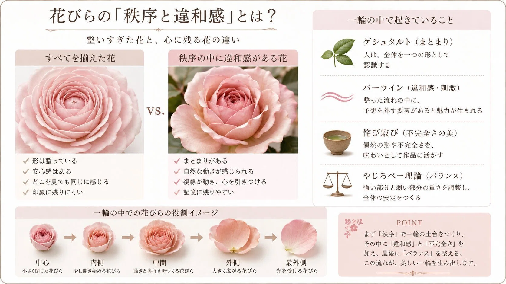 きれいに揃えたのに、なぜ花らしく見えない？ 花びらの「秩序と違和感