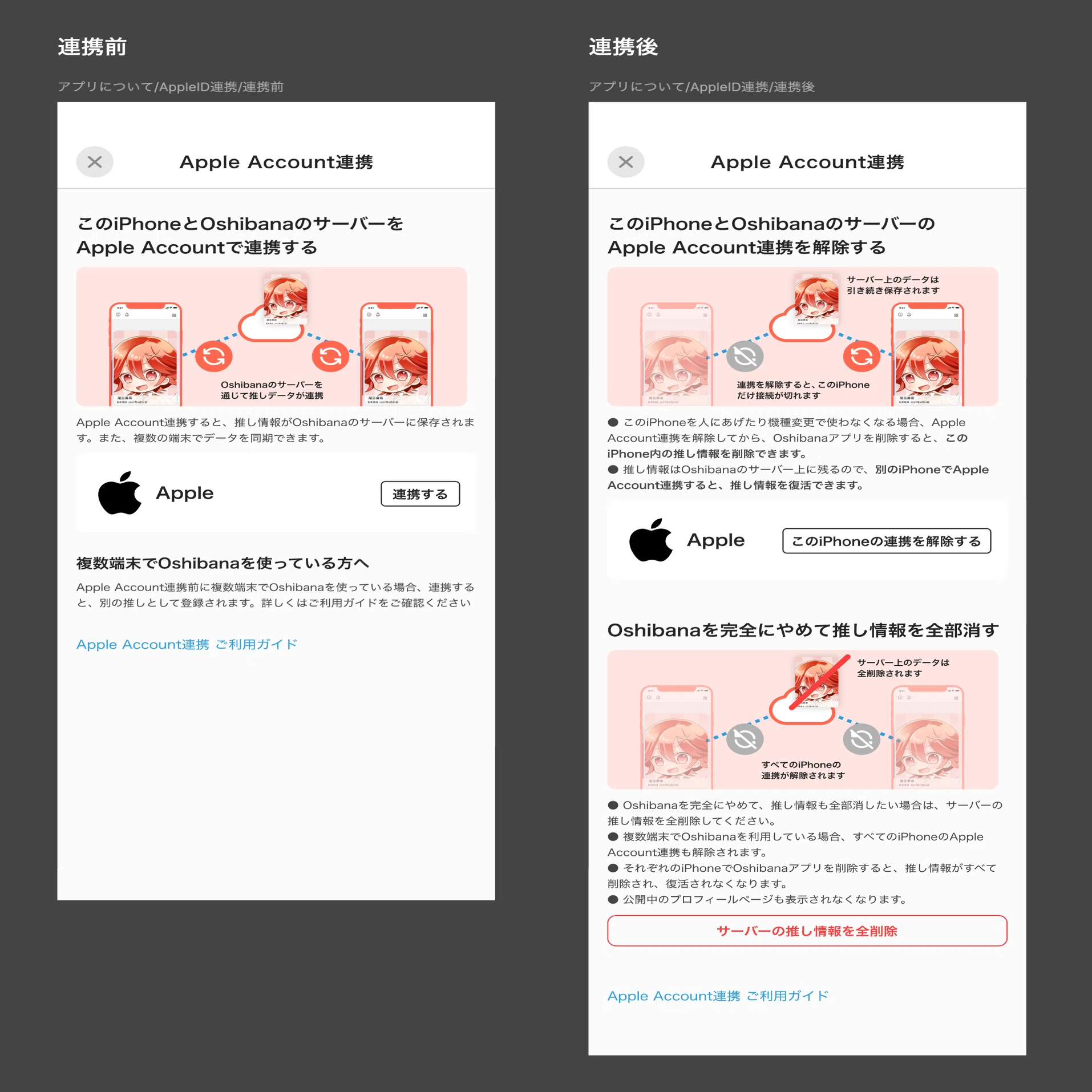 OshibanaのApple Account連携ガイド［推し情報のバックアップ、機種