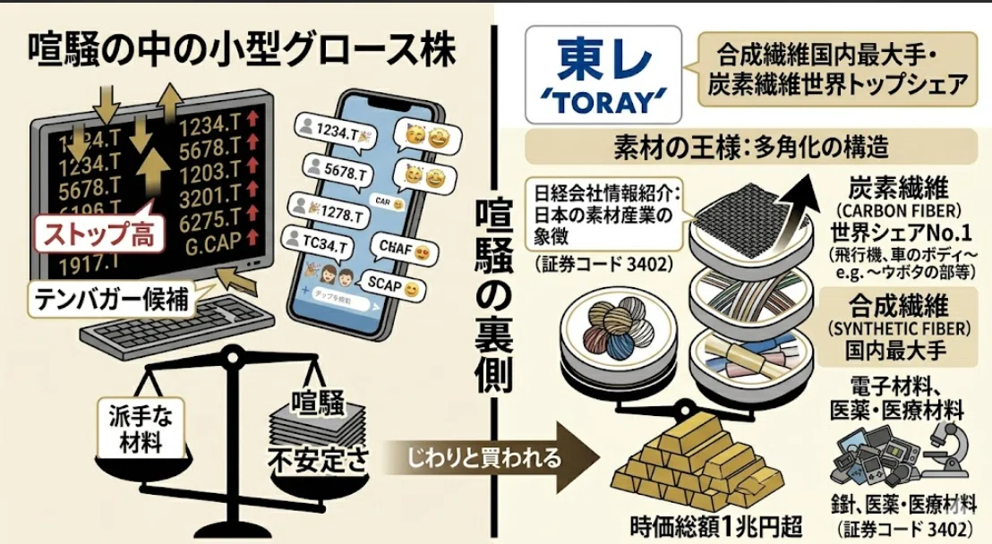 祭りの主役は小型株、でも本命は素材の王様──炭素繊維で世界を獲る