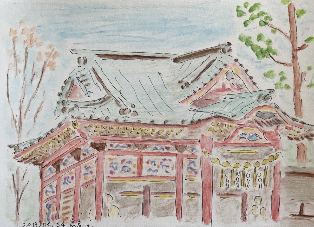 水彩色鉛筆スケッチ【2013年①】立川・高尾山・駒ヶ根（長野）・浅草