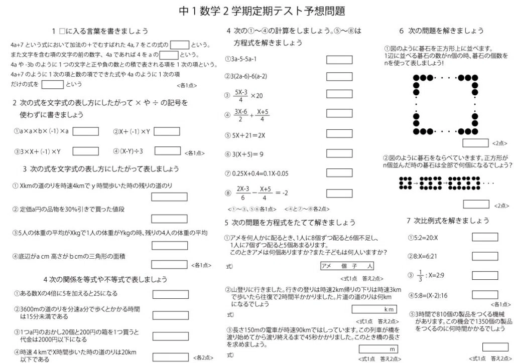 中1数学1学期まとめセット｜ブリッジぷりんと
