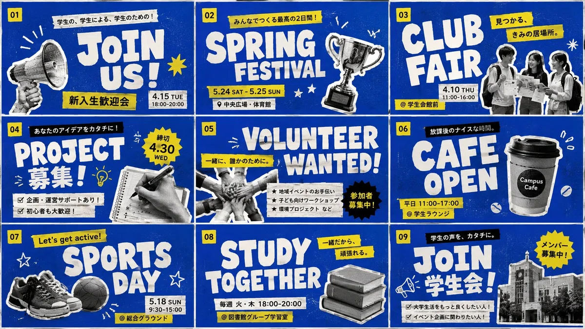 Blue & Yellow Collageのスライド例