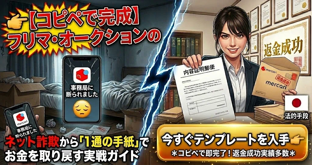 👉【コピペで完成】フリマ・オークションのネット詐欺から「1通の手紙」でお金を取り戻す実戦ガイド