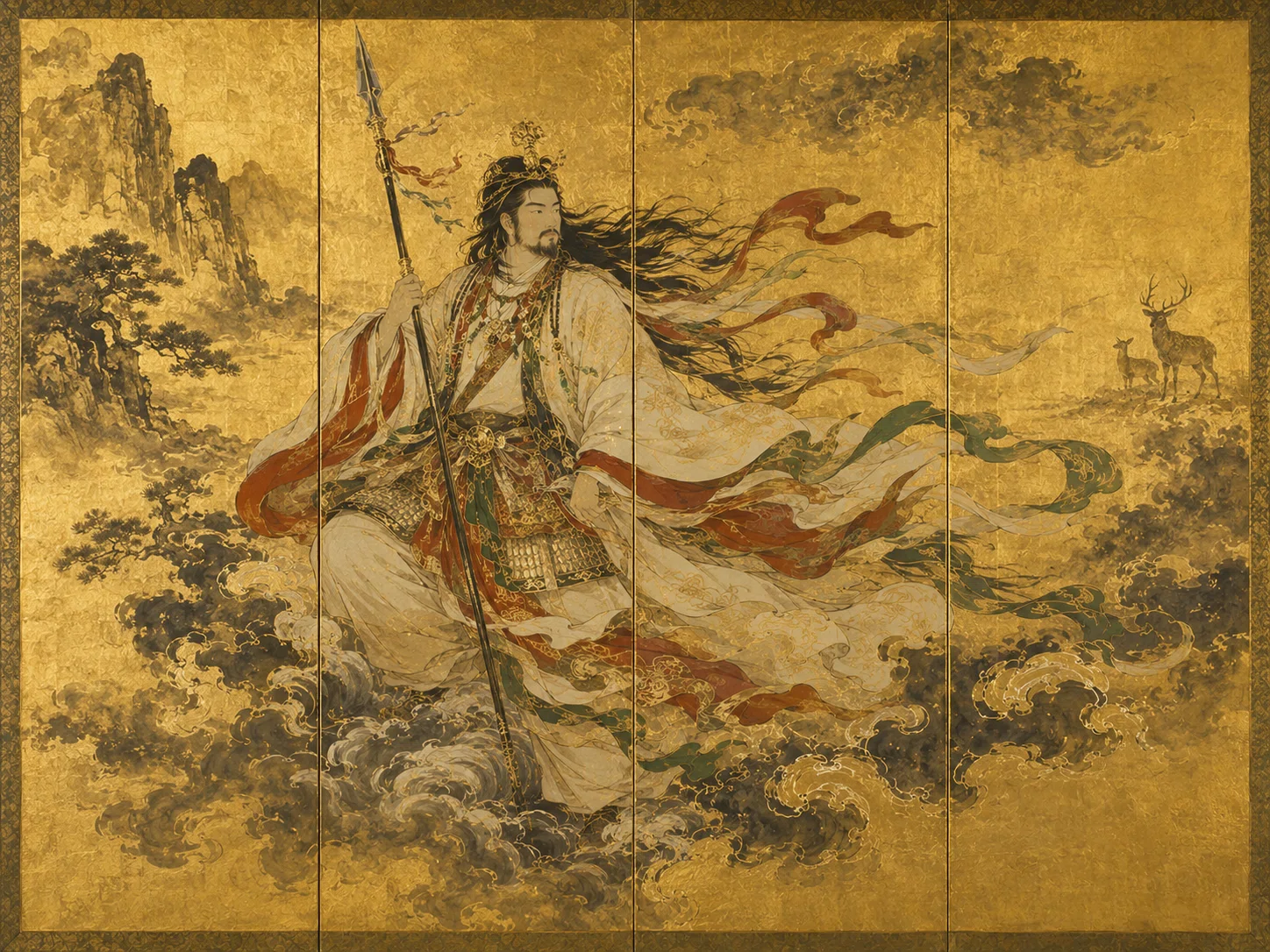AIの無駄遣い】俵屋宗達・尾形光琳の金屏風画像生成プロンプト｜く