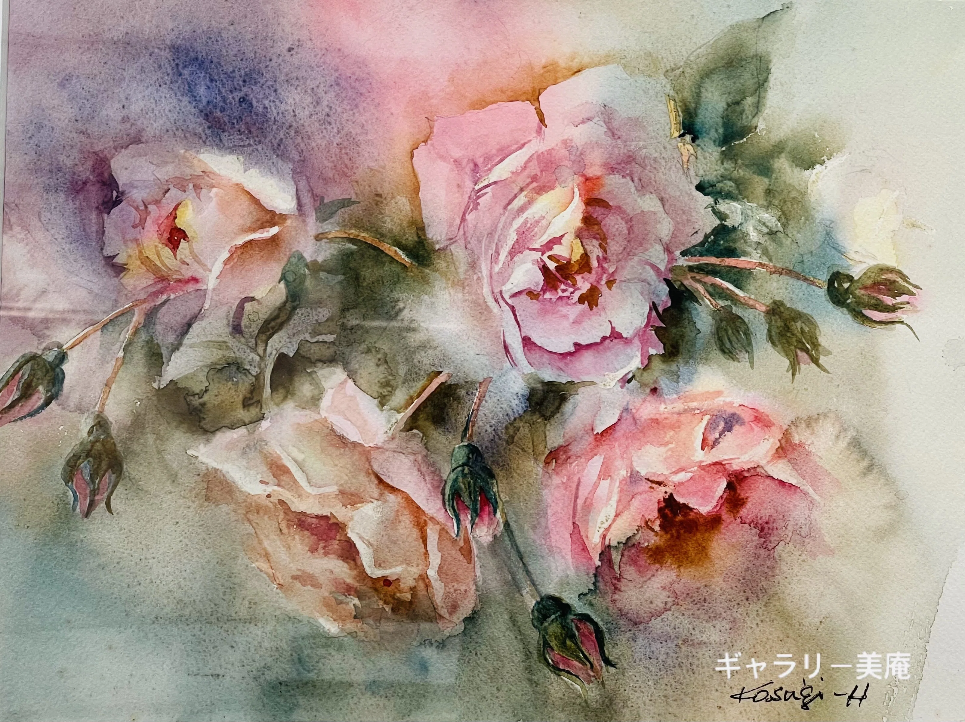 池内璋美 「 蘭花 」　10号　岩彩画　共シール　タトウ　黄袋　BK60 素敵な素敵な水彩画展｜Gallery美庵（びあん）