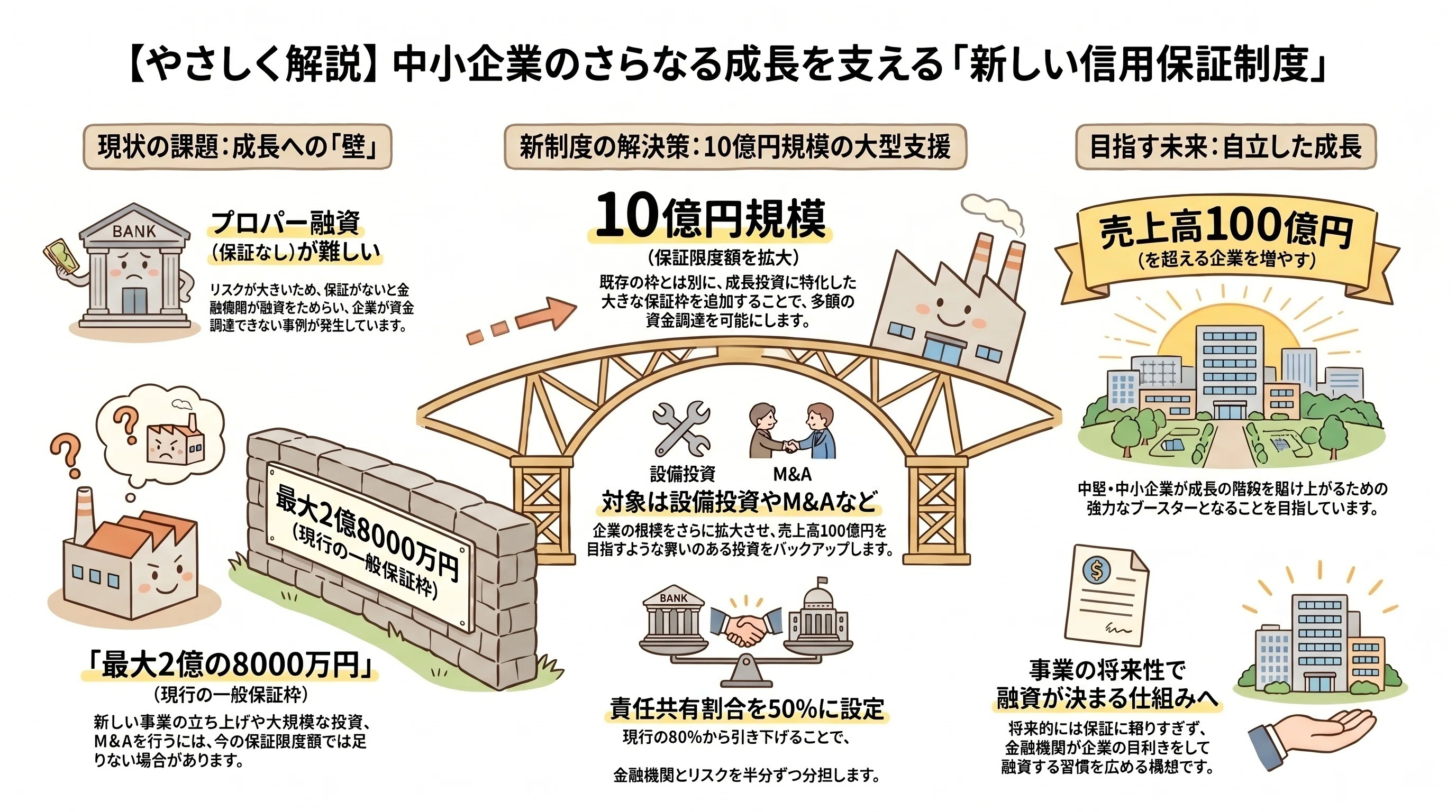 中小企業庁が信用保証の新制度を検討 ～限度額10億円・責任共有50%の