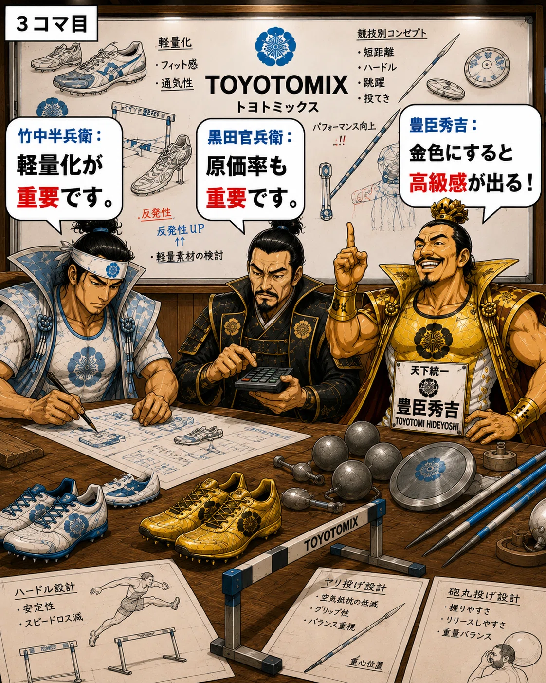 武将陸上 6コマ漫画】豊臣秀吉、スポーツメーカー始めました｜Funny