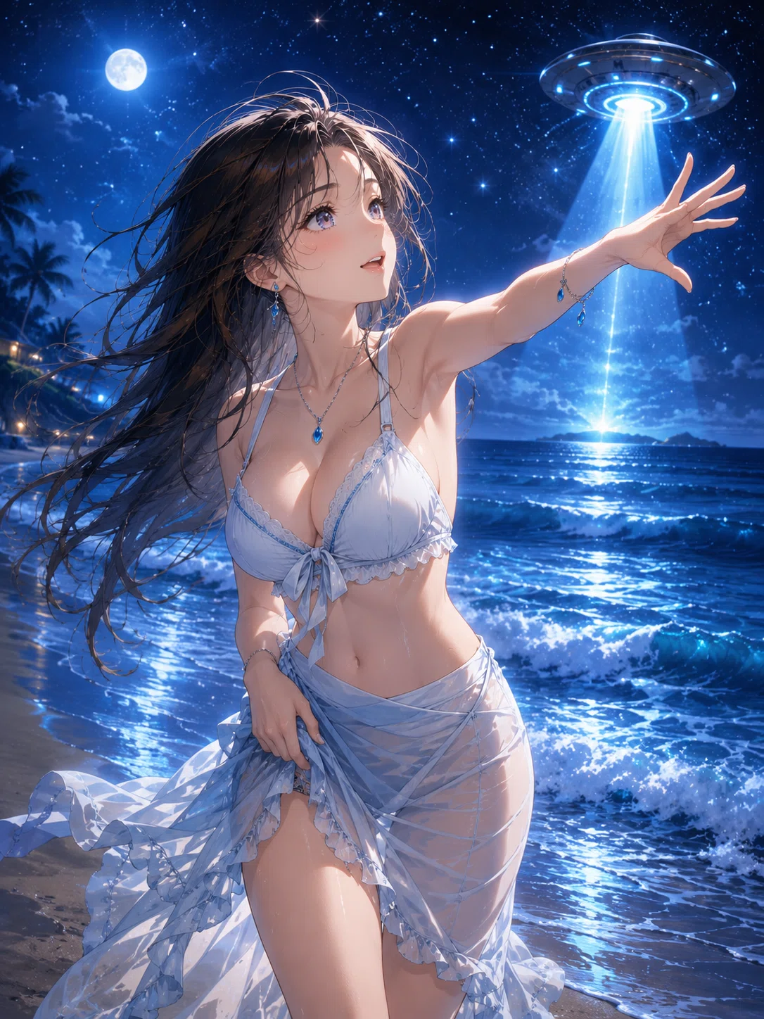 砂浜のUFO遭遇美女