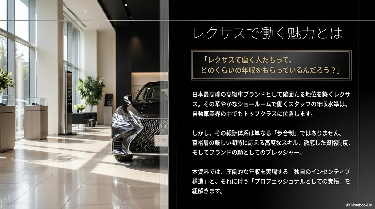 レクサスディーラー社員の平均年収と待遇|高級車営業の実態とは
